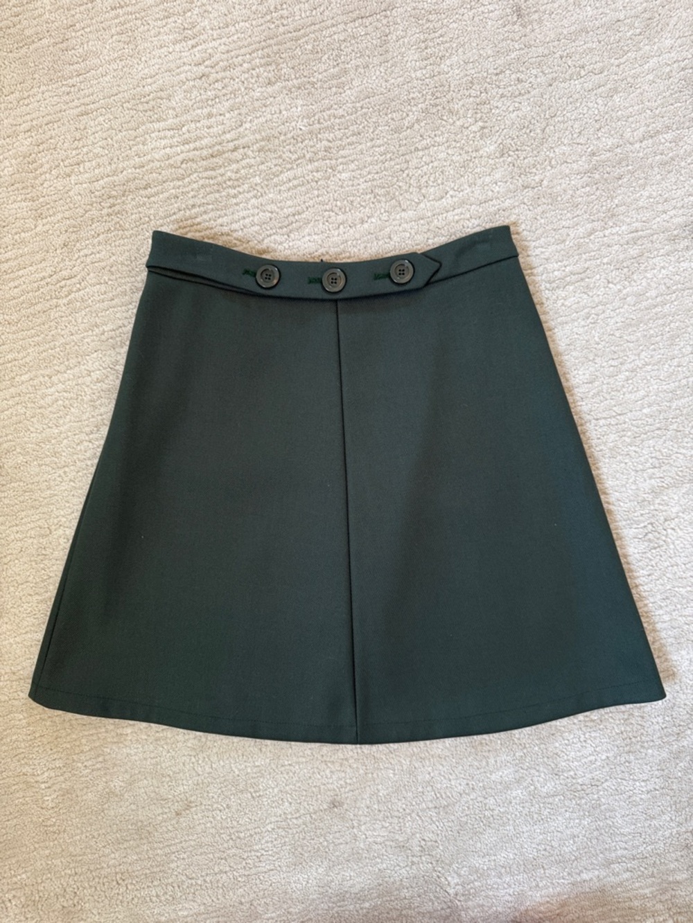 RED Valentino Dark Green A-Line Mini Skirt with Buttoned Waist